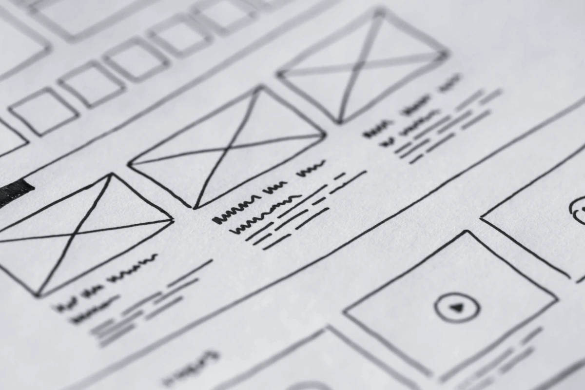 a photo of a website wireframe (the planning stage of building a website)